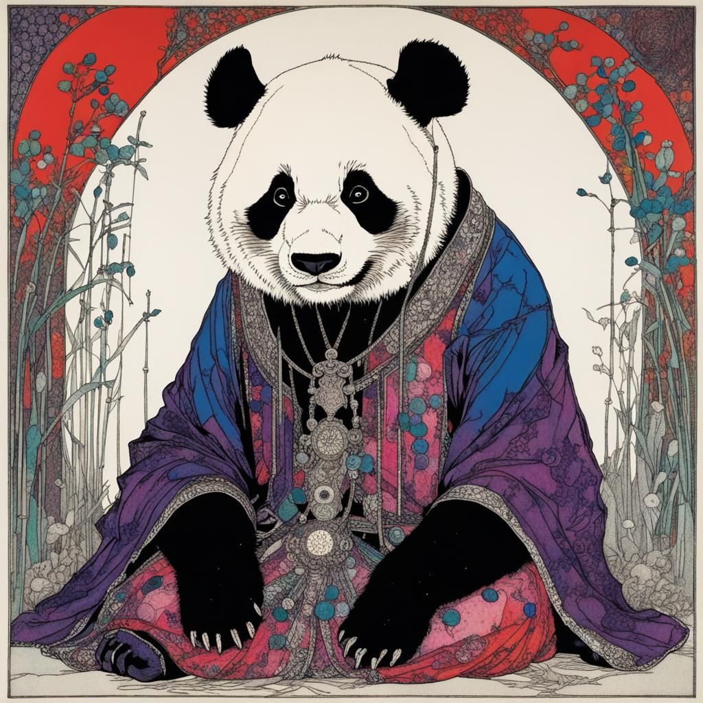 Panda Portrait in Stained-Glass Style