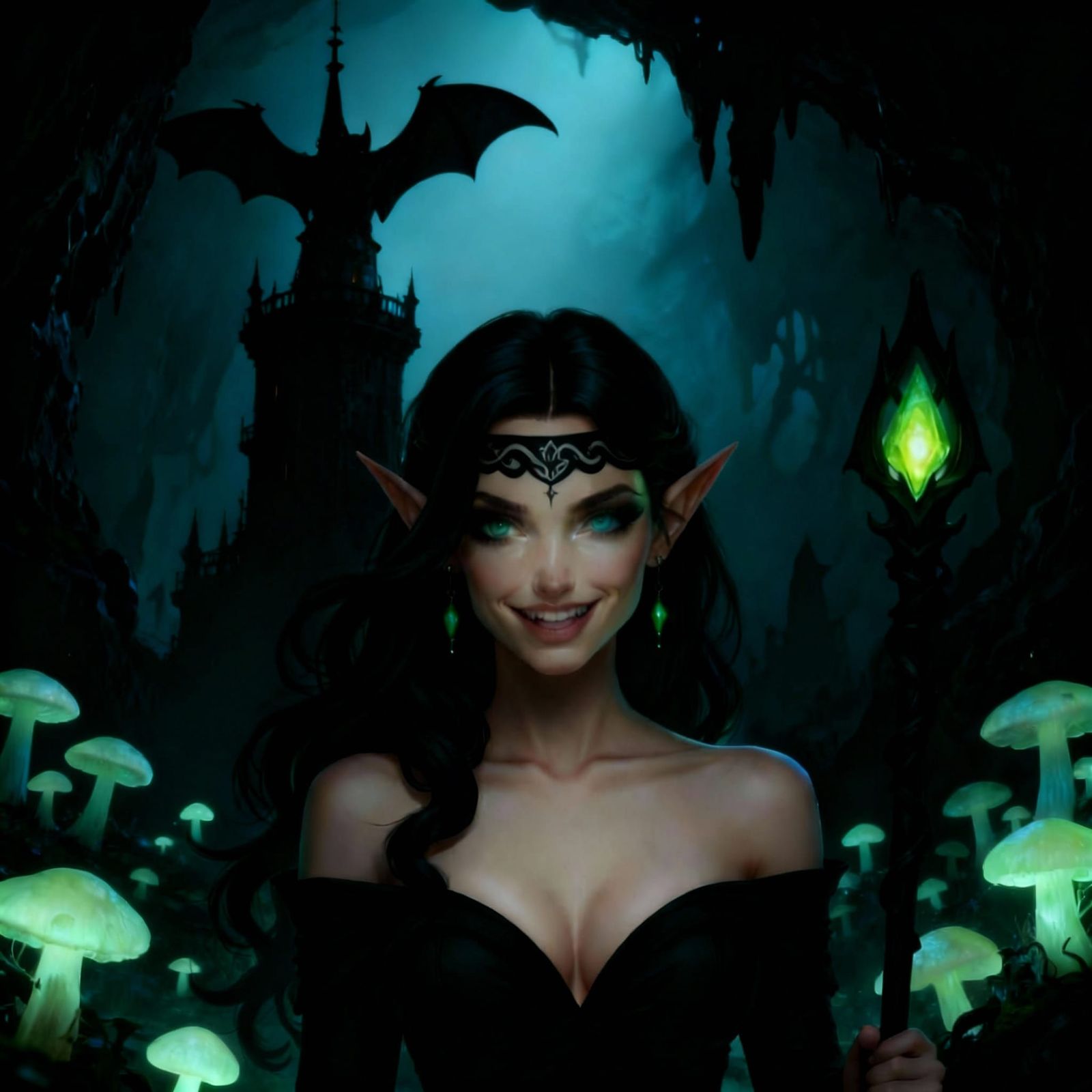 Noctura: Female Elf with Celtic Tattoo and Glowing Staff