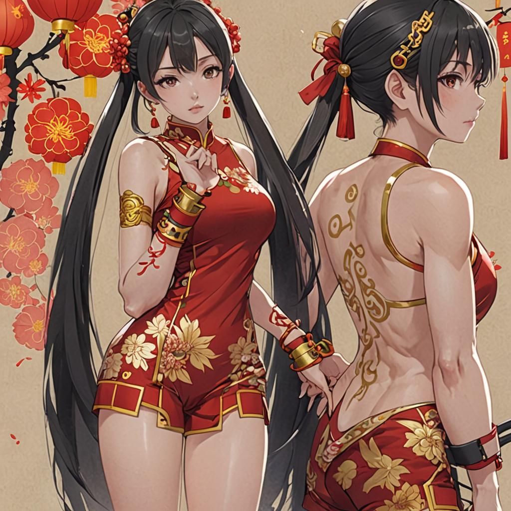 Anime Girl in Chinese Dress and Bike Shorts