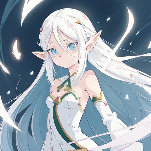 Anime Elf Princess with Long White Hair