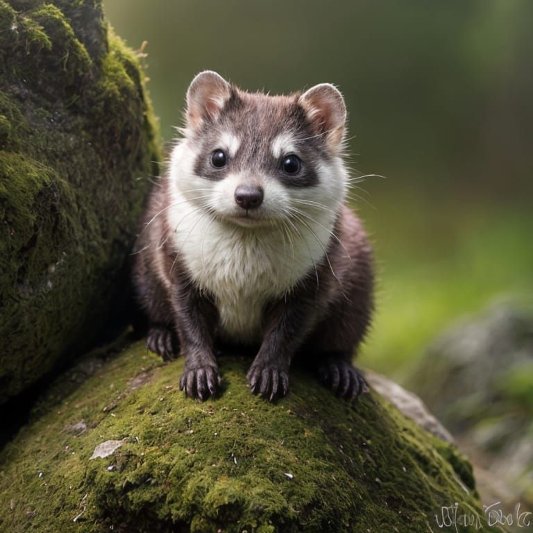 Detailed Image of Masked Ferret on a Rock