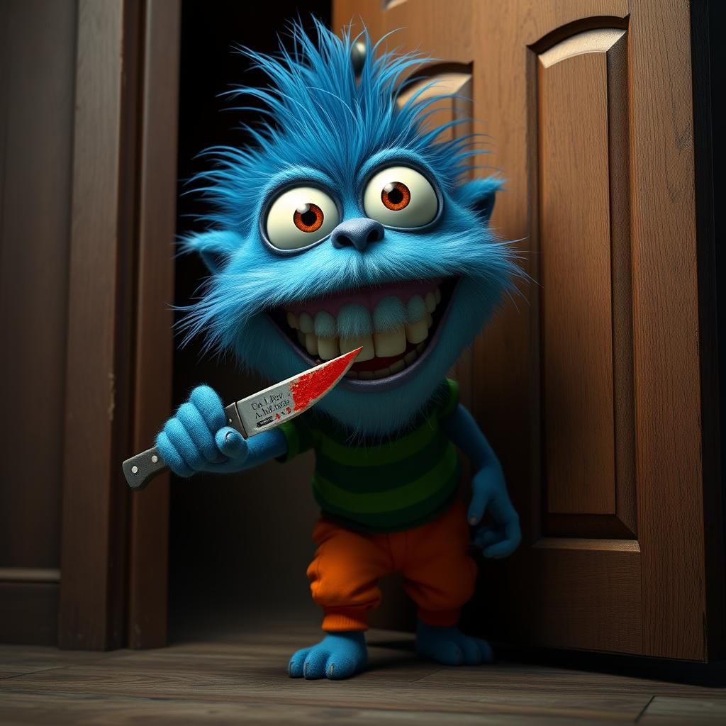 Blue Monster Emerges from Closet in ZBrush Style