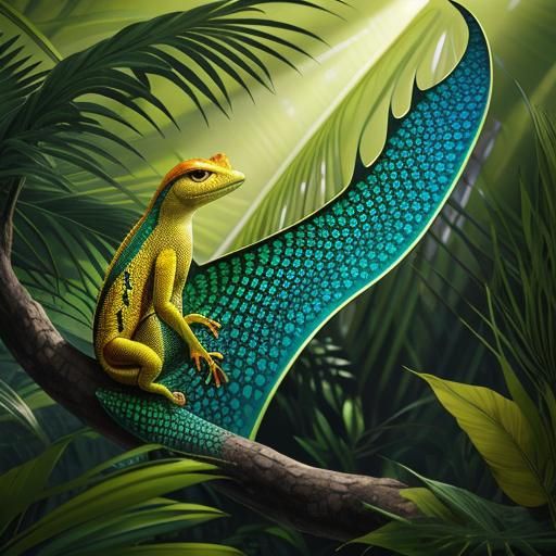 Golden Gecko in Madagascar, Low-Poly Art