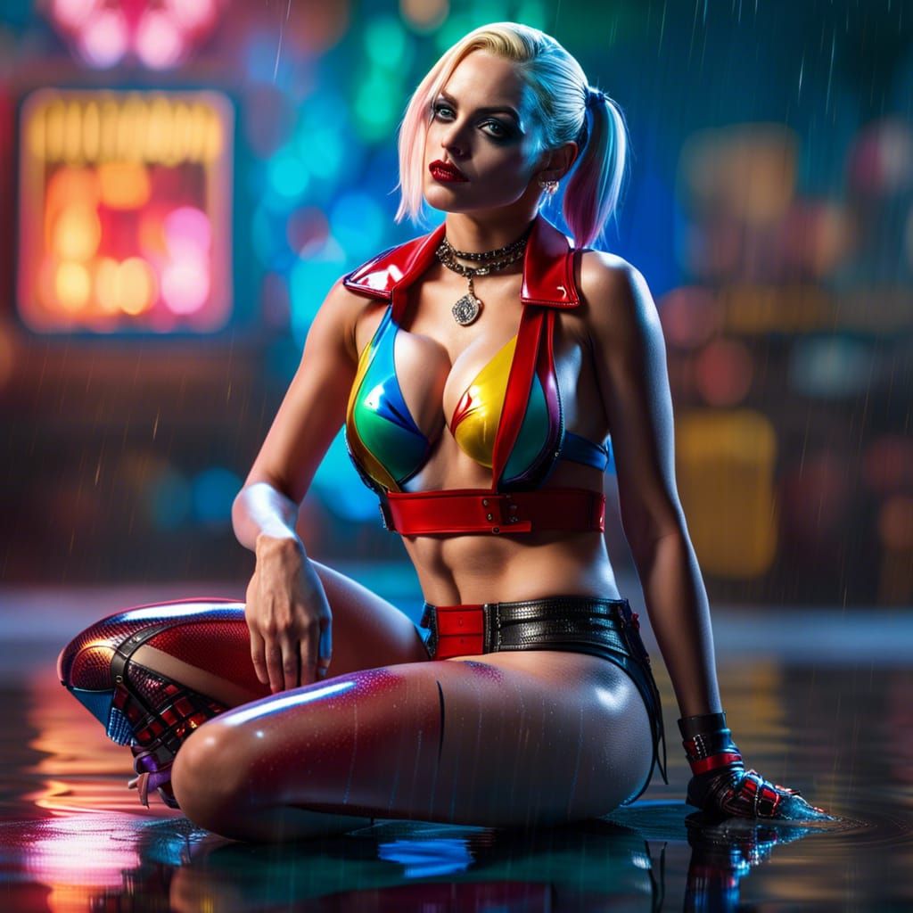 Hyperrealistic Harley Quinn Model in Wet Bikini