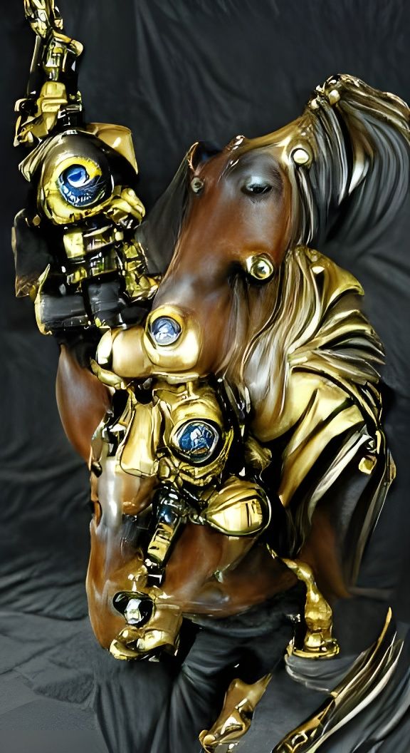 Steampunk Space Marine Gold Horse Statue
