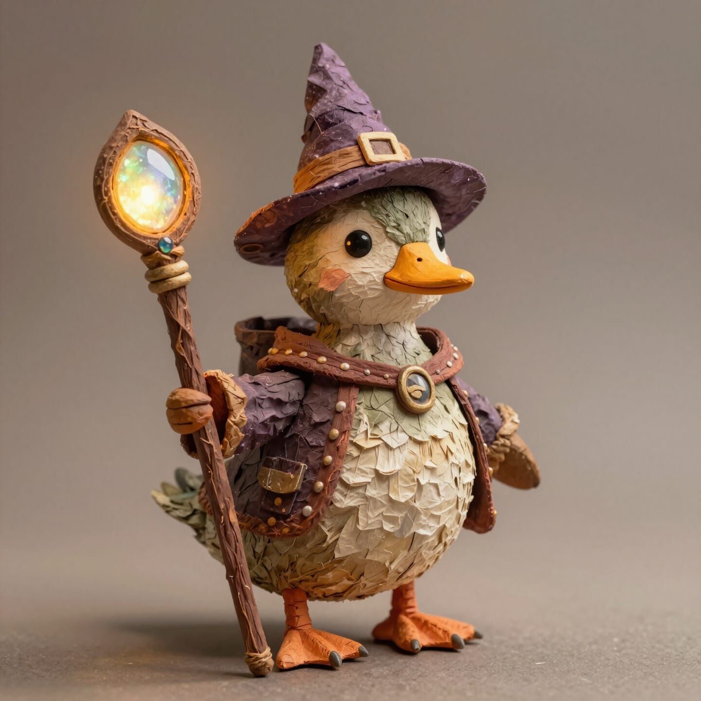 Whimsical Mallard Wizard in Textured Papermache Style