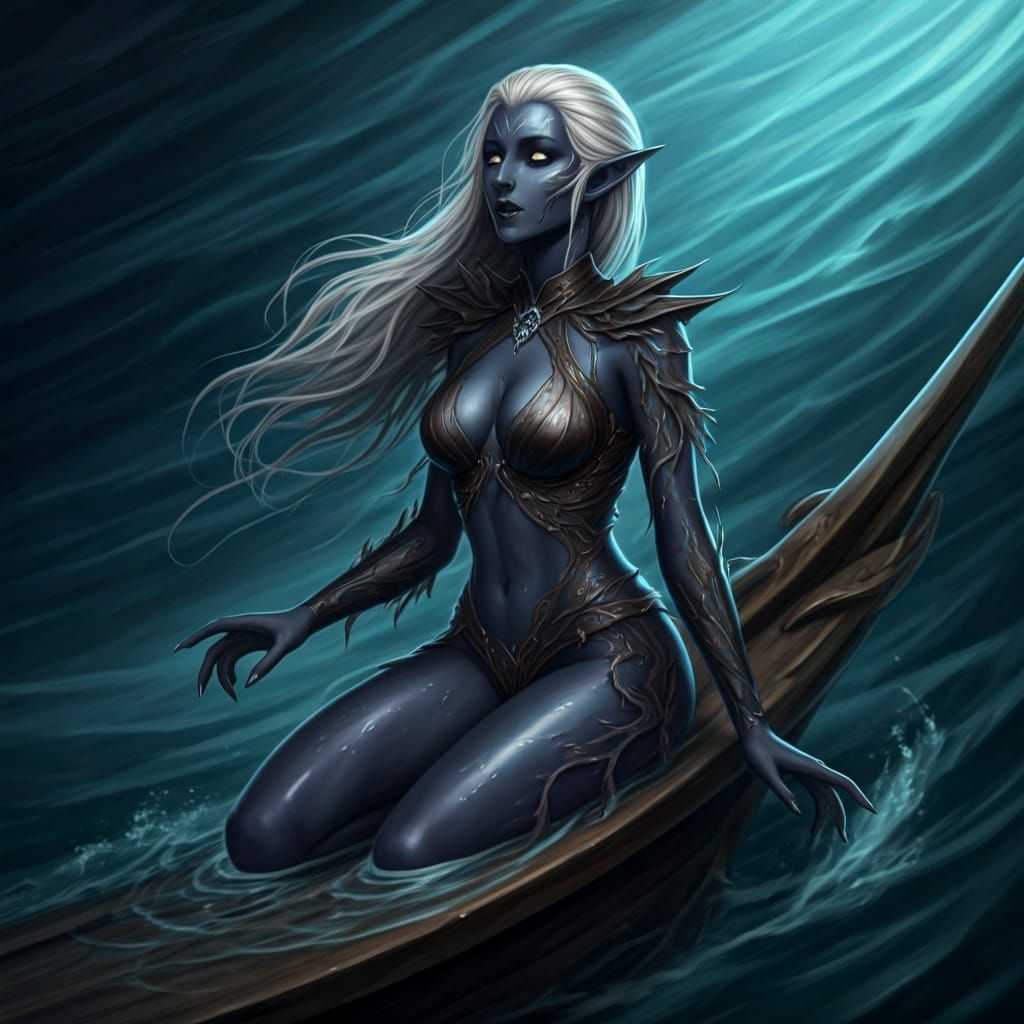 Elegant Dark Elf Whispering to the Sea