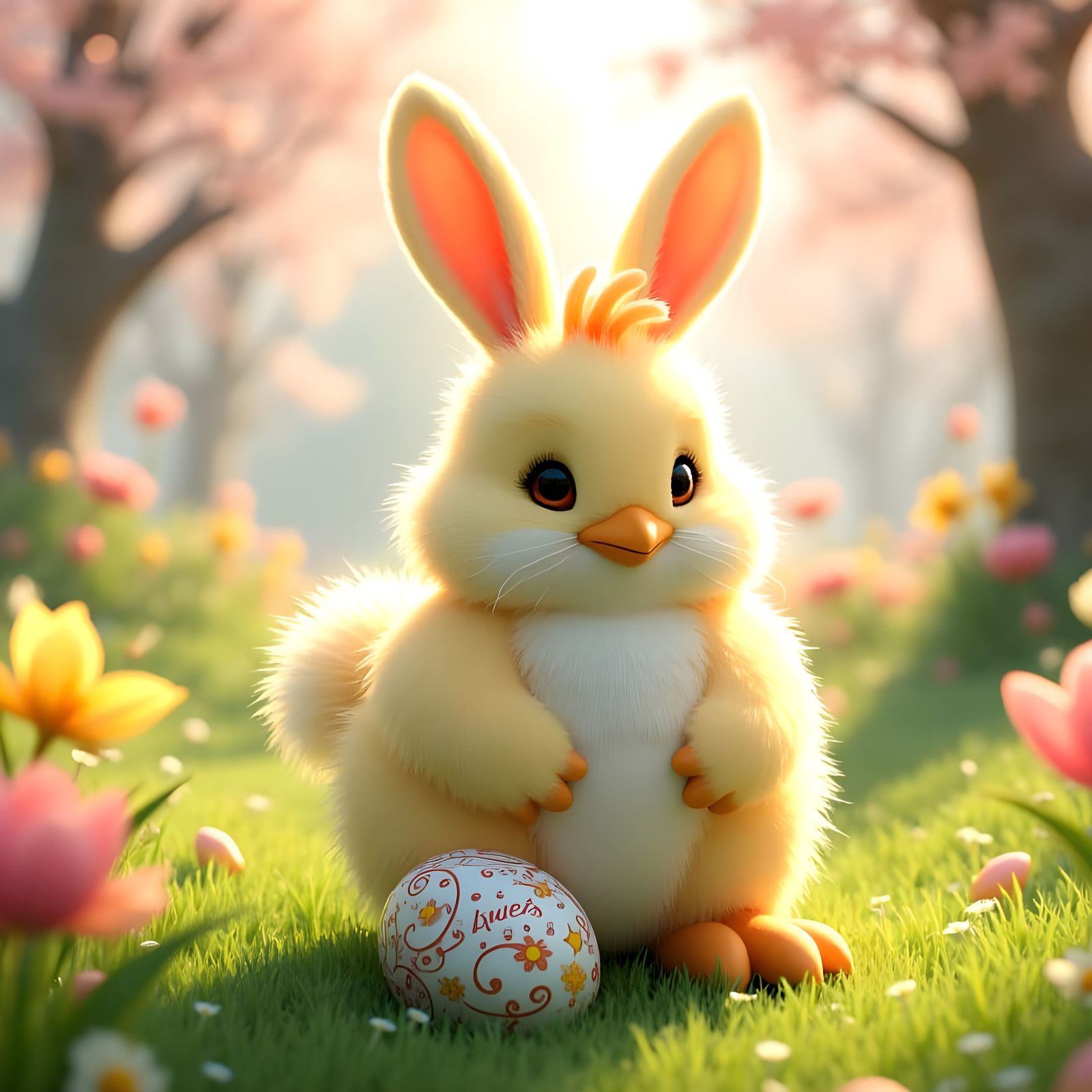 Fluffy Easter Chick Bunny Hybrid Delights in Spring Garden