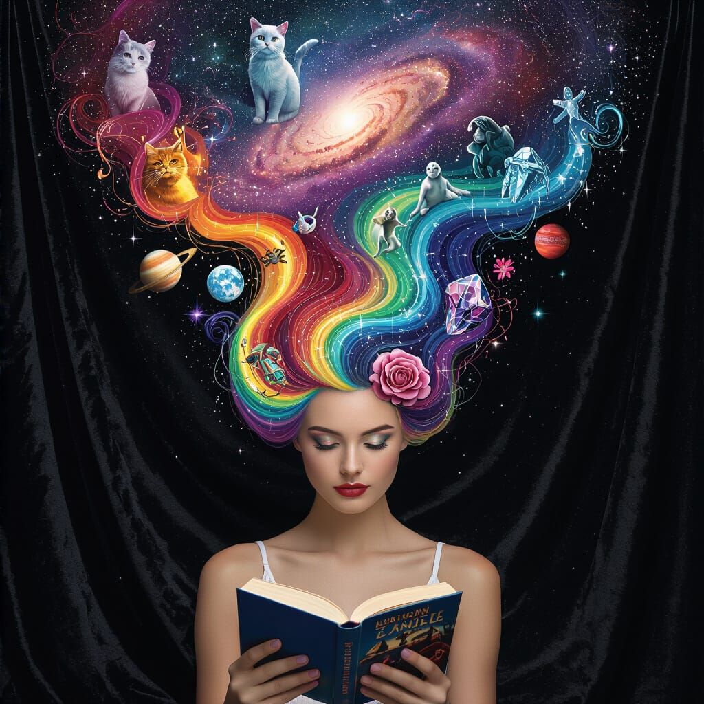 Pulp Comic Woman with Galaxy Hair