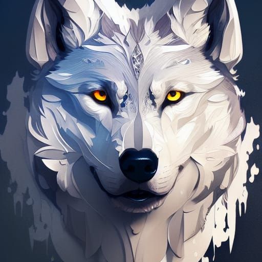 Magic White Wolf Portrait in Art Nouveau Style