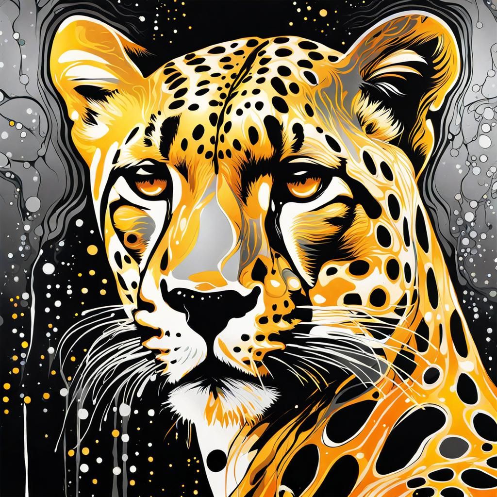 Dreamy Cheetah Portrait in Fractal Ink Art Style