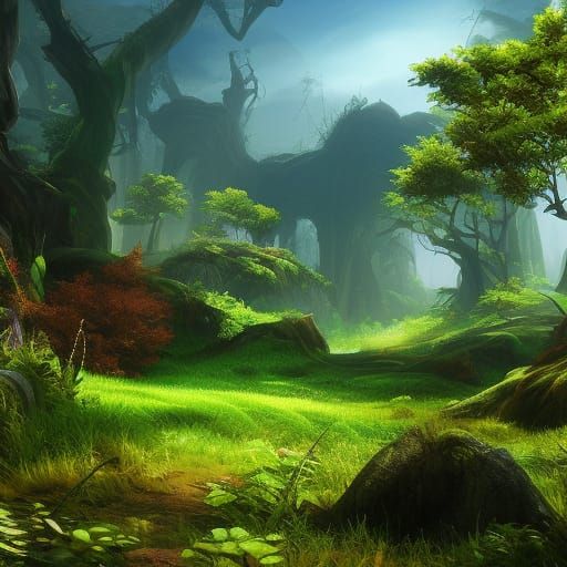 Lush Rainforest Concept Art in Acrylic Style