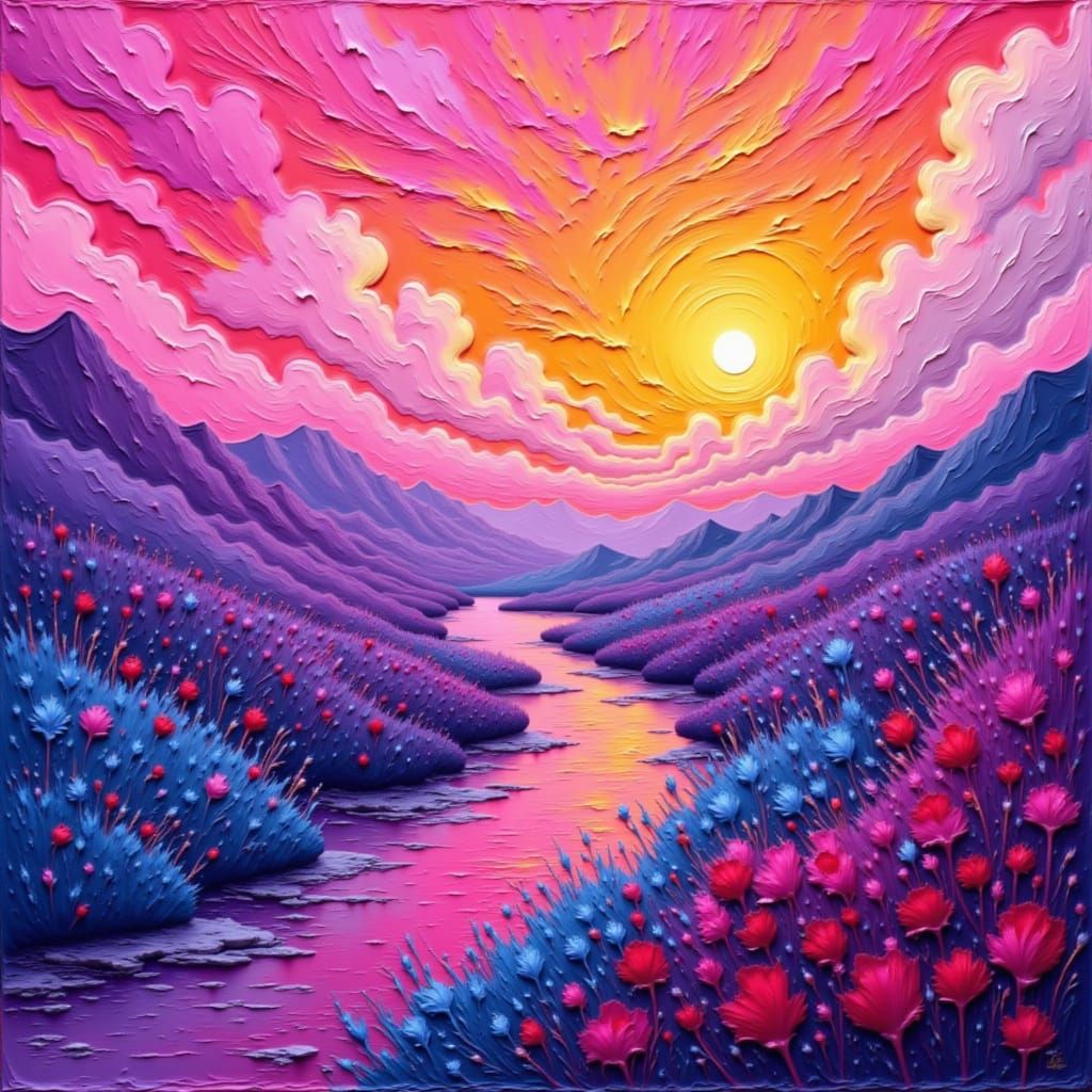 Vibrant Abstract Landscape in Expressive Impasto Style