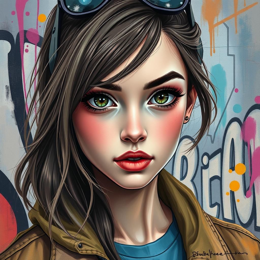 Pop Art Girl with Glasses in Urban Graffiti Scene