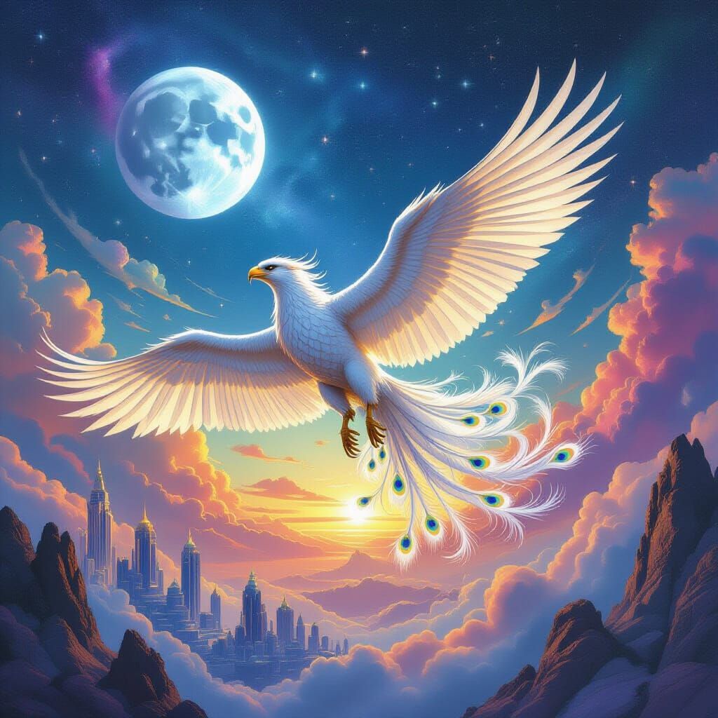 Griffin Soaring Through Alien Sky in Hyperrealism