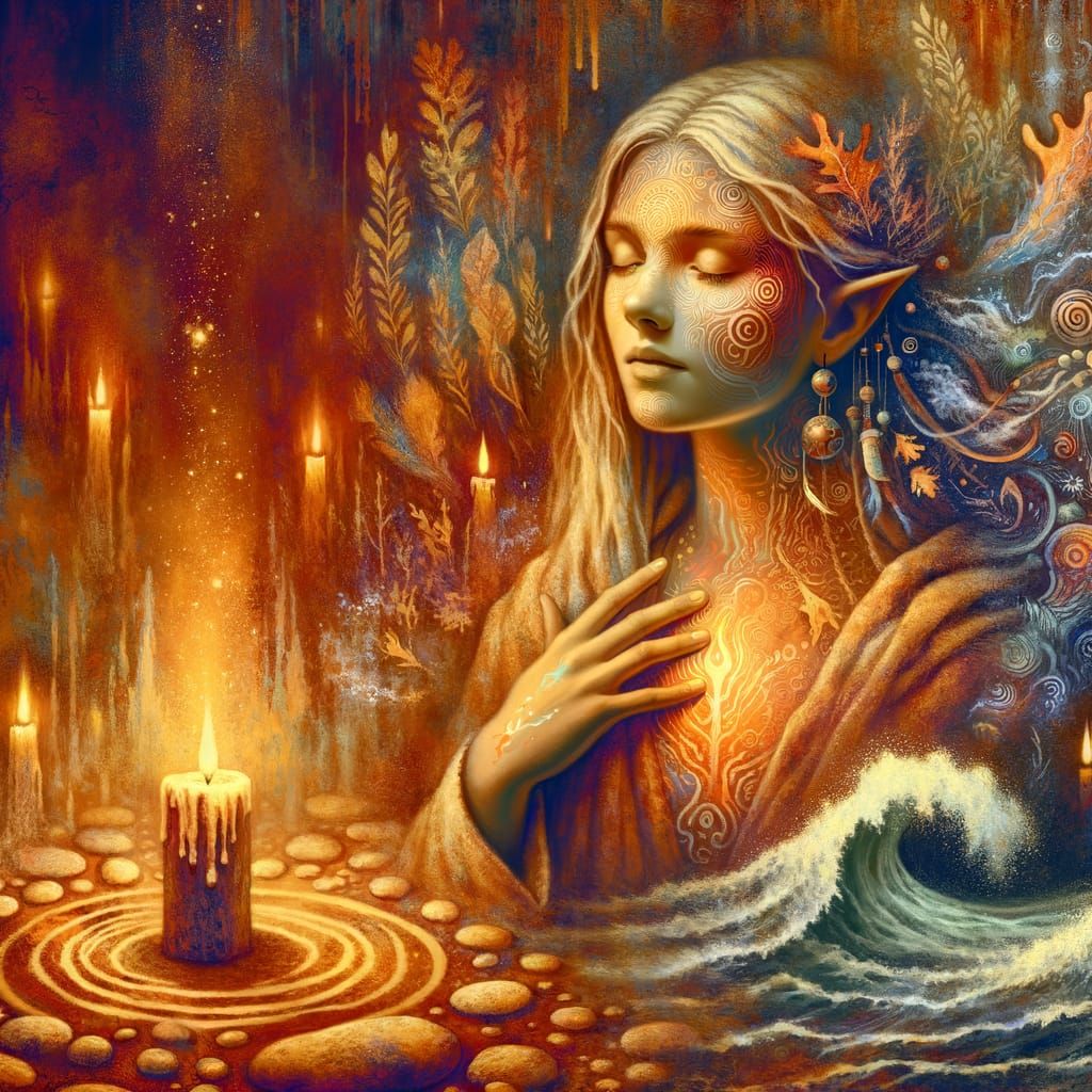 Mystical Sauna Ritual in Expressionist Style