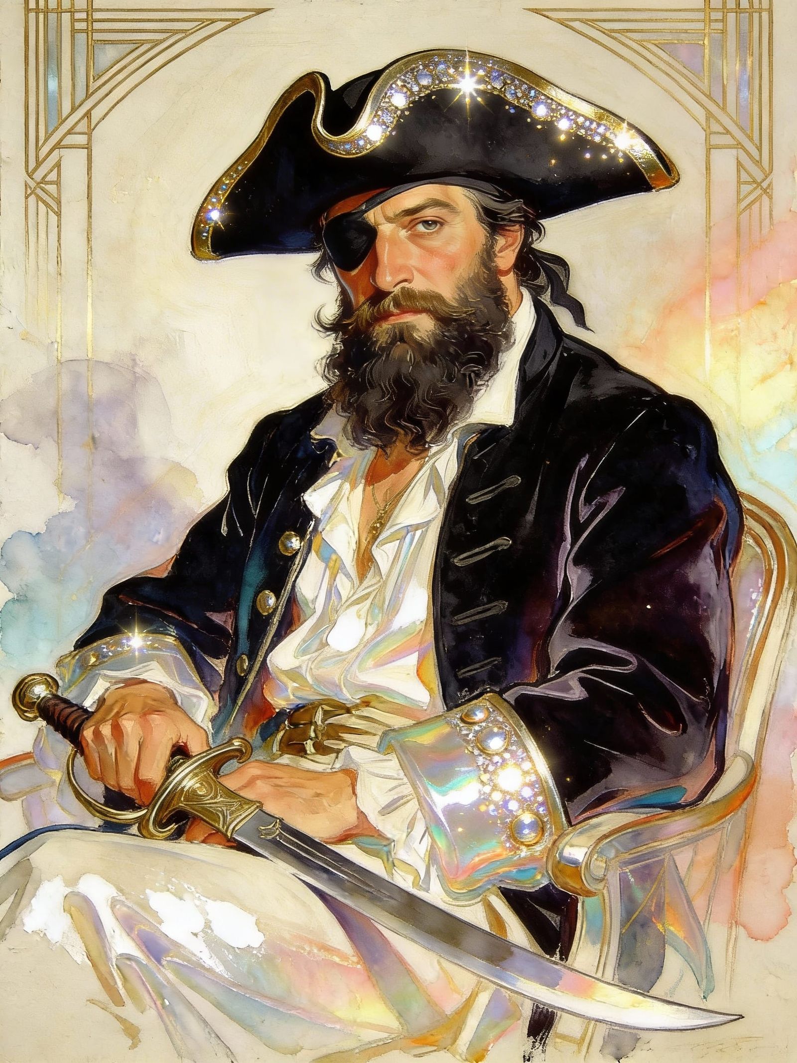 Blackbeard Portrait in Art Deco Style