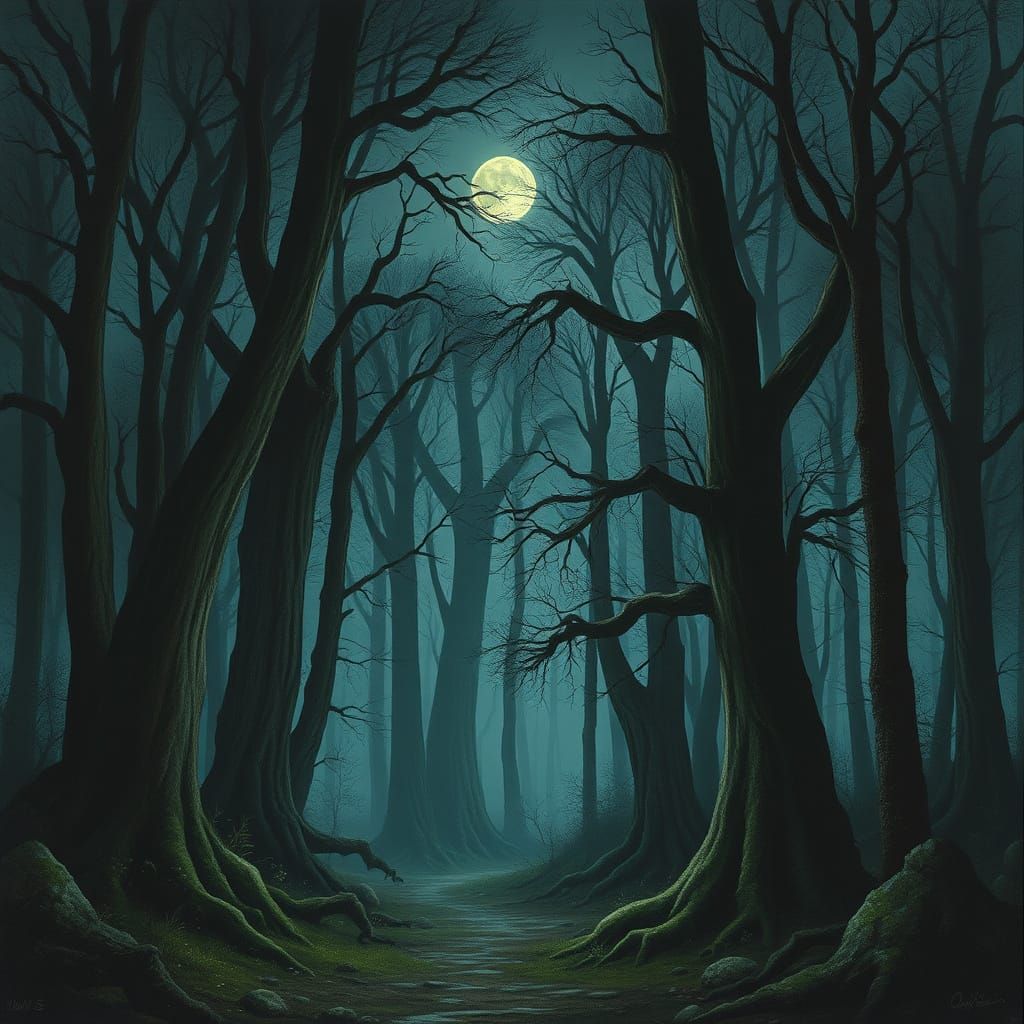 Ethereal Night Forest in a Dreamlike Setting