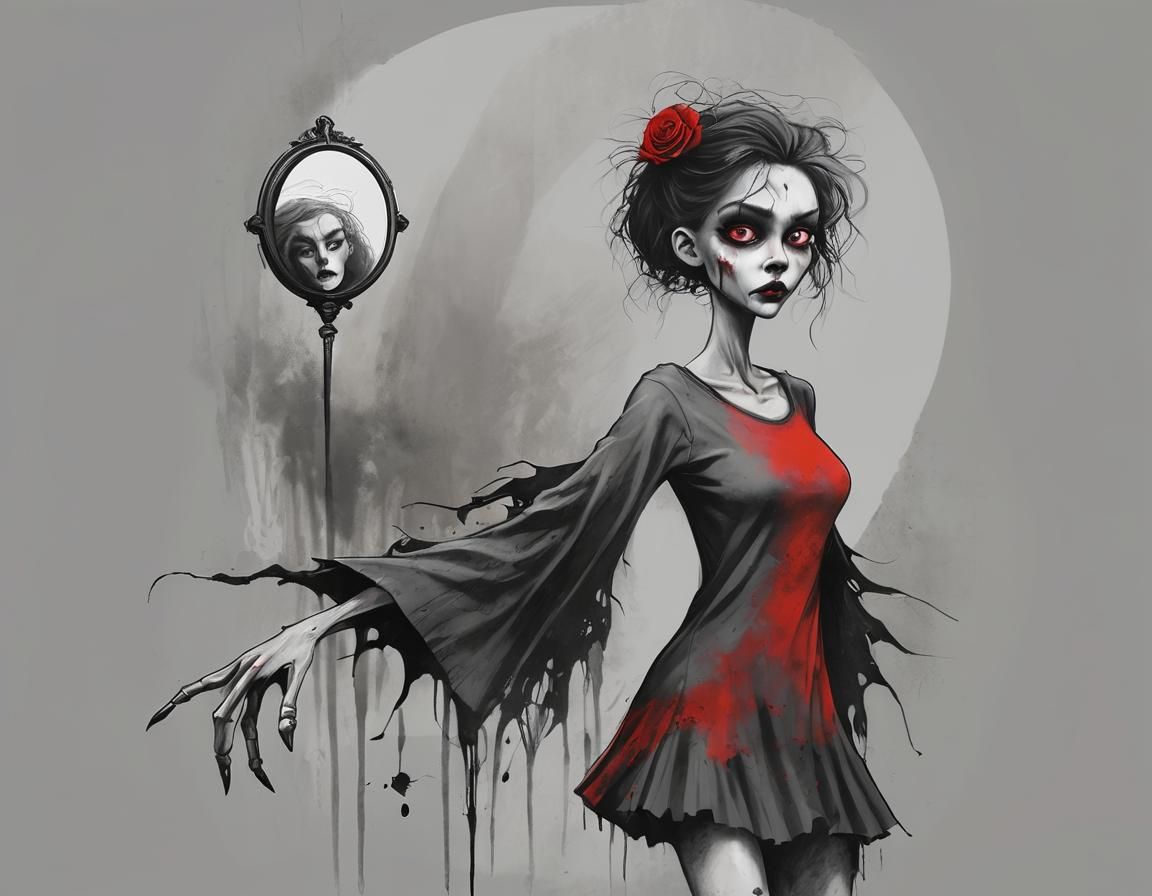 Symmetrical Contrast: Joyful and Spooky Comic Zombie