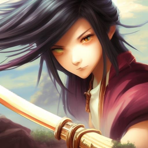 Anime Female Swordsman in Studio Ghibli Style