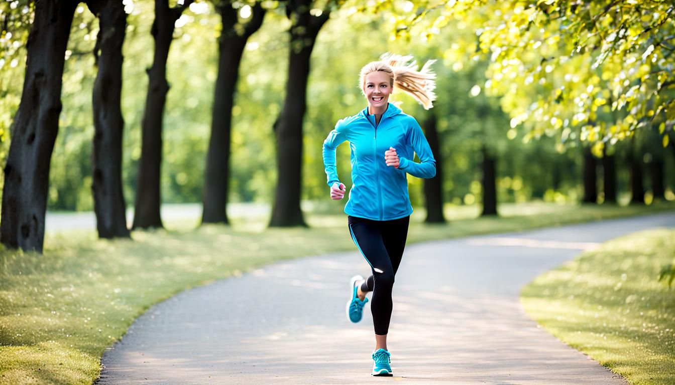 Blonde Woman Running Outdoors for Fitness