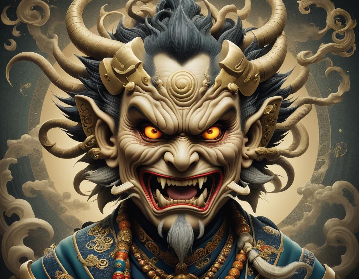 Fujin and Raijin Gods in Surreal Style