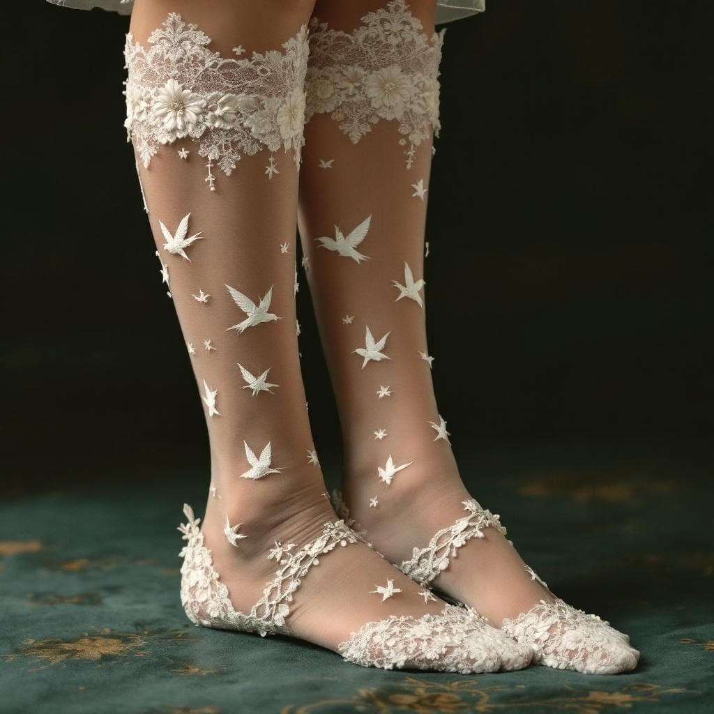 Elegant Lady's Sheer Socks in Art Nouveau Style