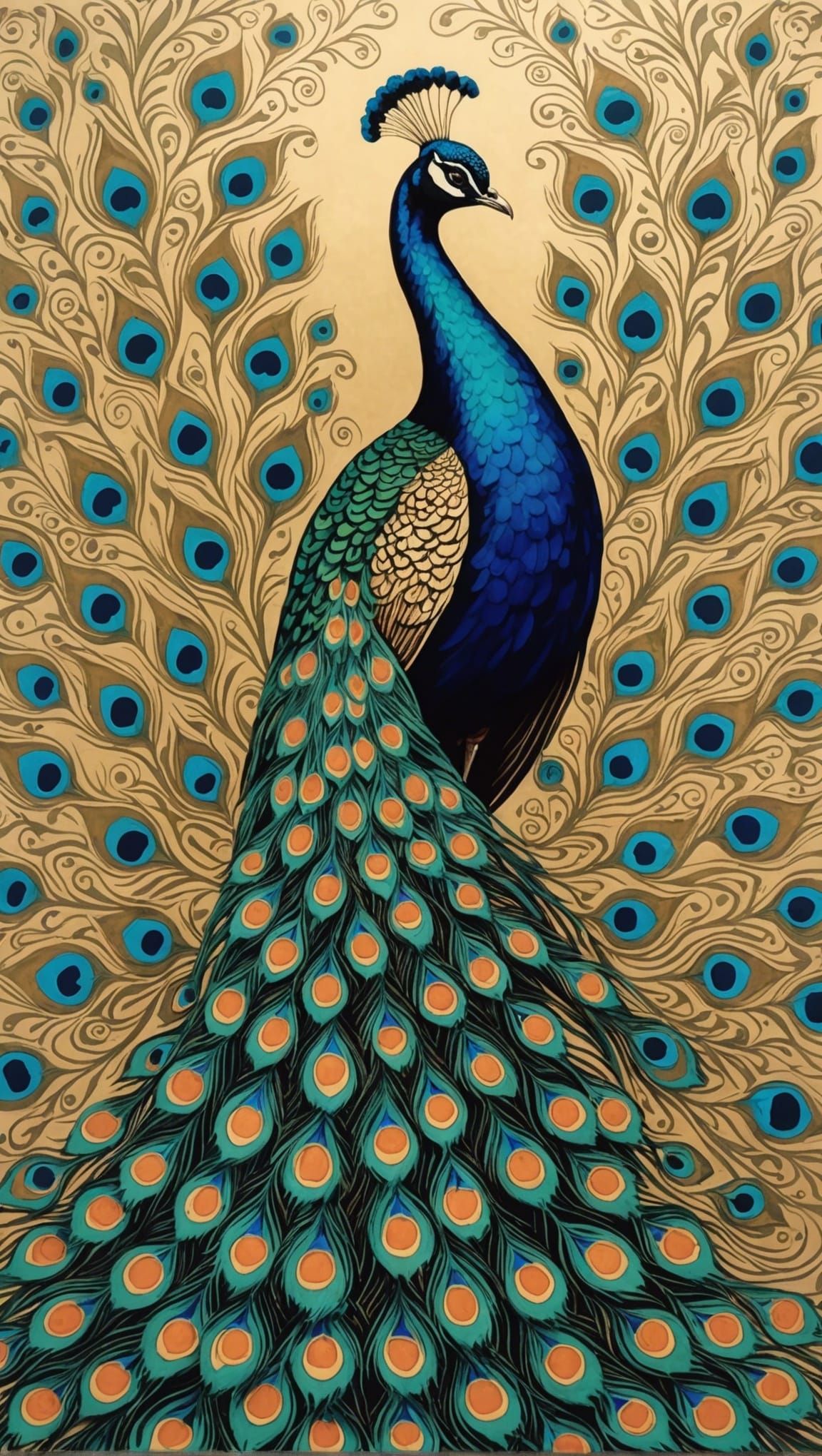 Ebru Art: A Majestic Peacock in Marbled Colors
