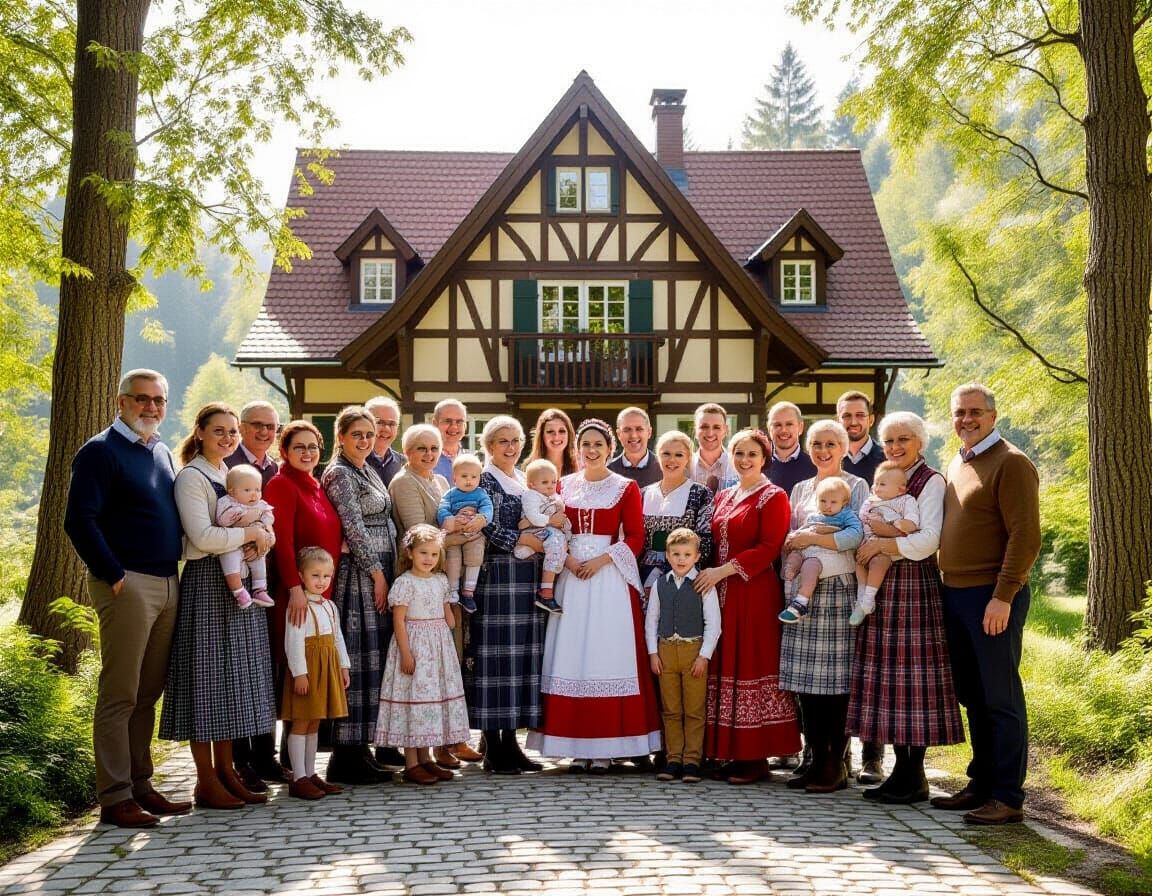 Large Family Gathering at Traditional Timber House