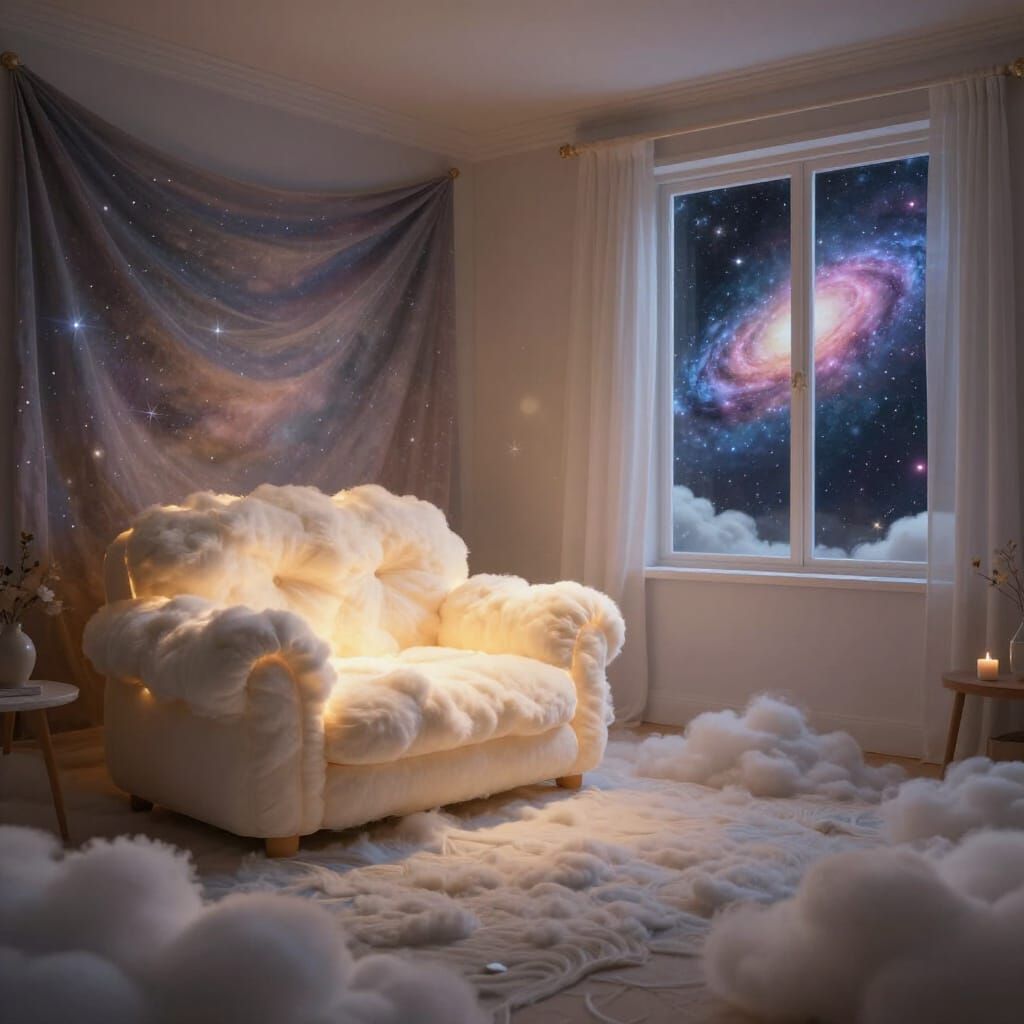 Surreal Cloud Living Room With Starlight Walls