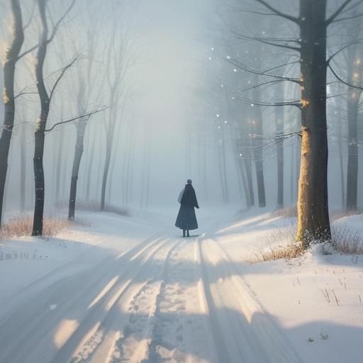 Impressionist Snowflakes on Sandy Path in Golden Light