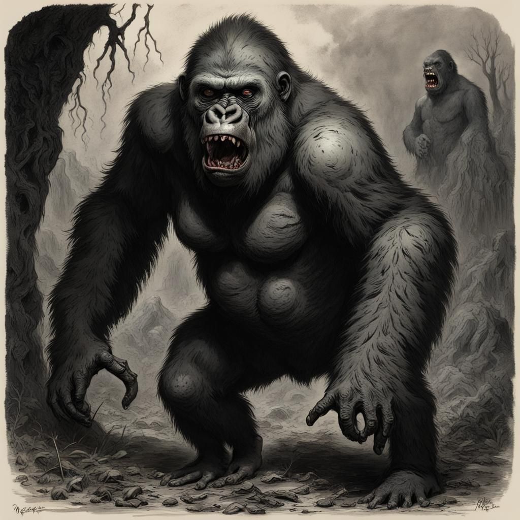 Creepy Zombie Gorilla in Horror Style