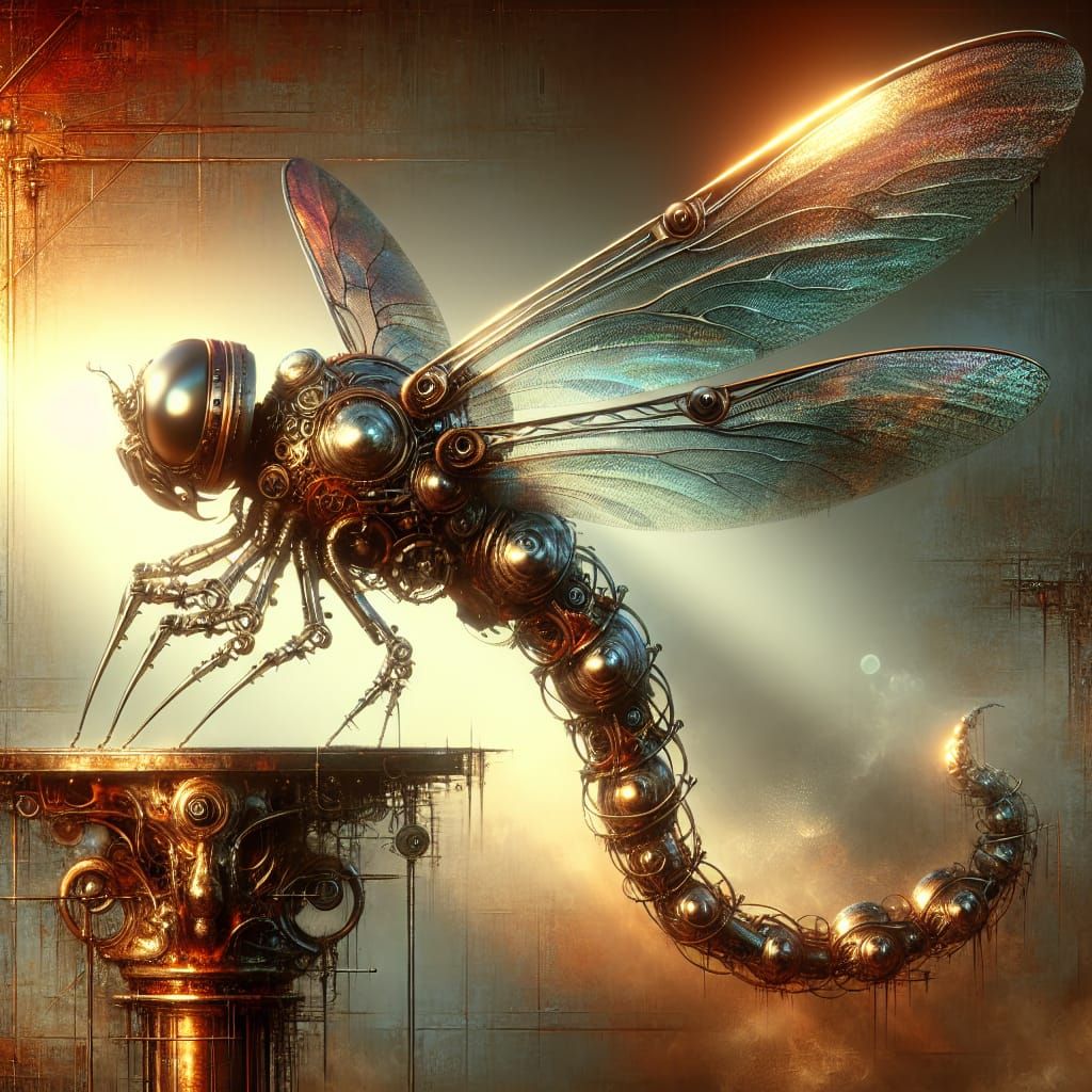 Steampunk Dragonfly with Baroque and Gothic Influences