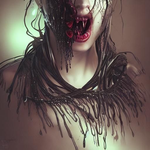 Ferrofluid Art Nouveau Woman with Zipper-Mouth