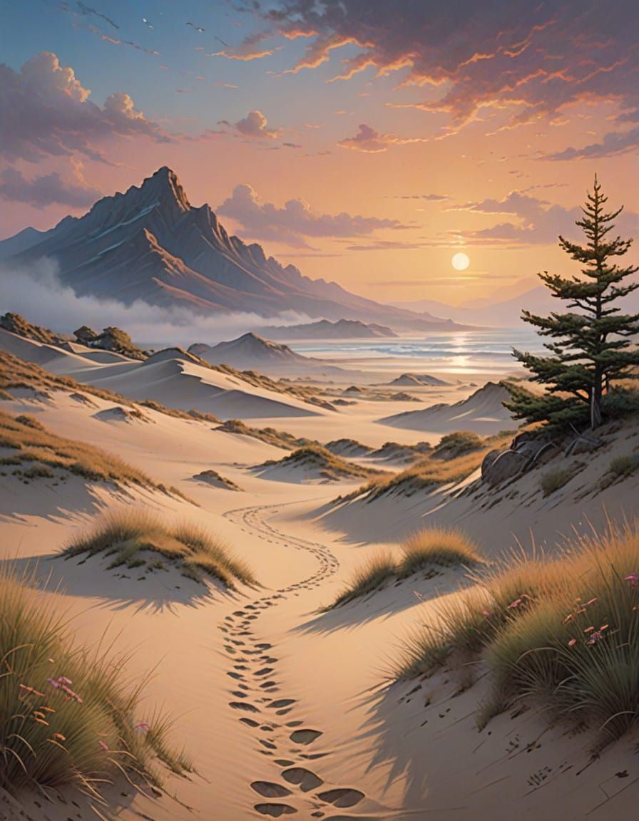 Golden Desert Oasis at Dusk