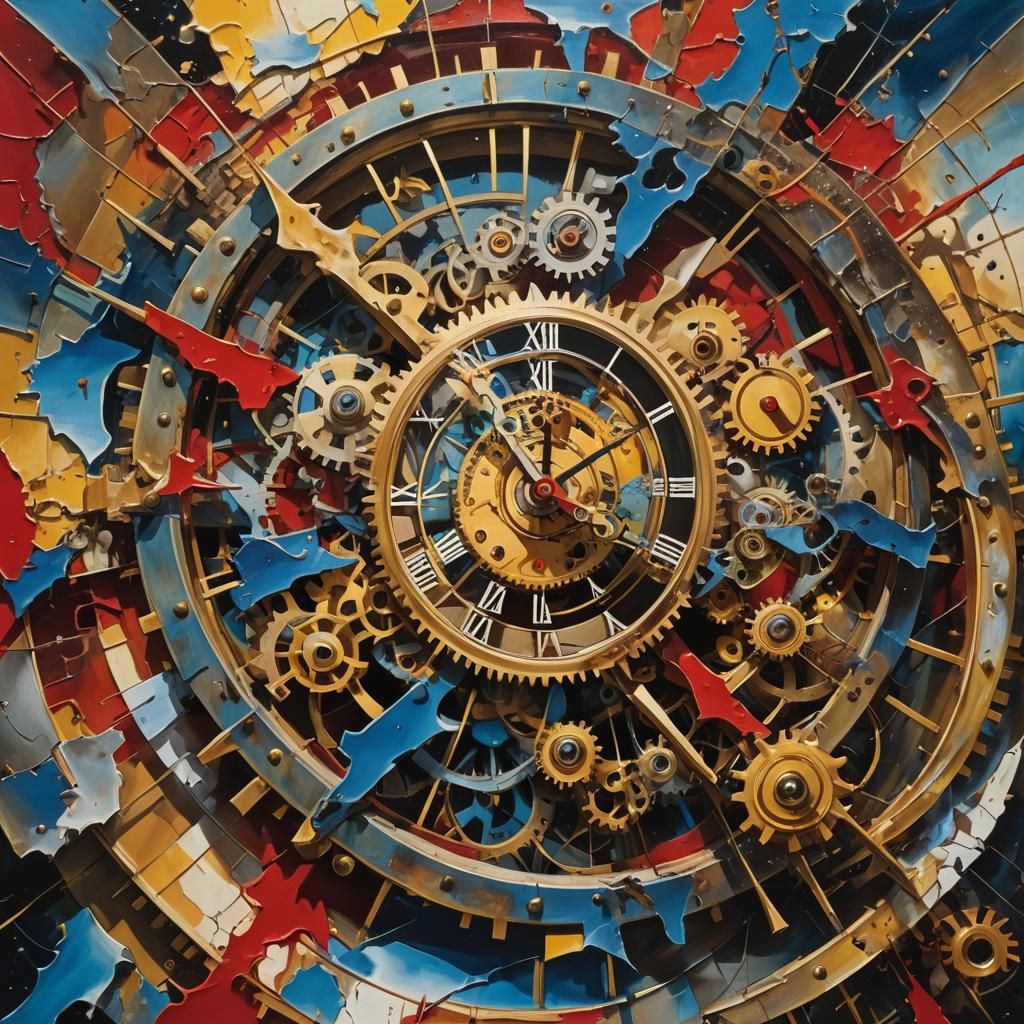 Exploding Clock in Surrealist Dreamscape