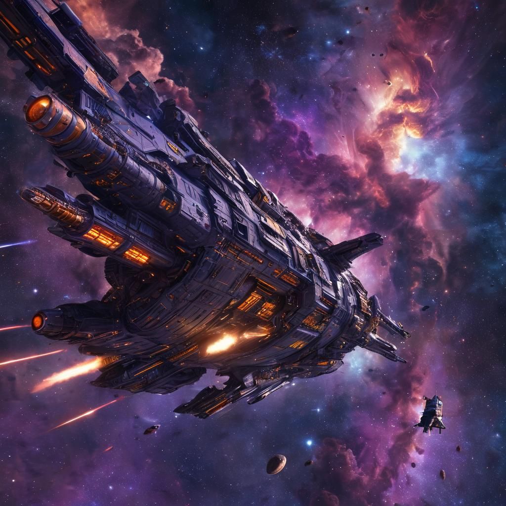 Spaceship Soars Through Galaxy in Matte Painting