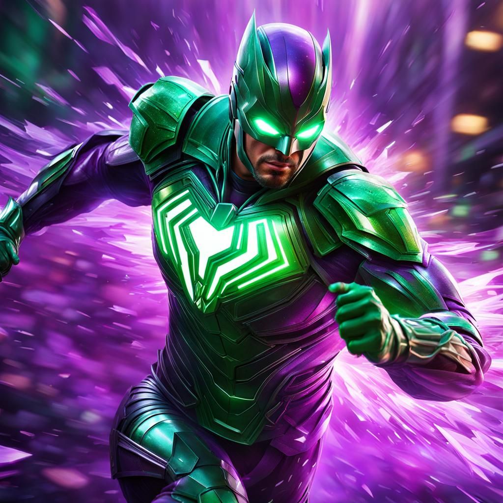 Armored Superhero Runs Through Shattered Glass