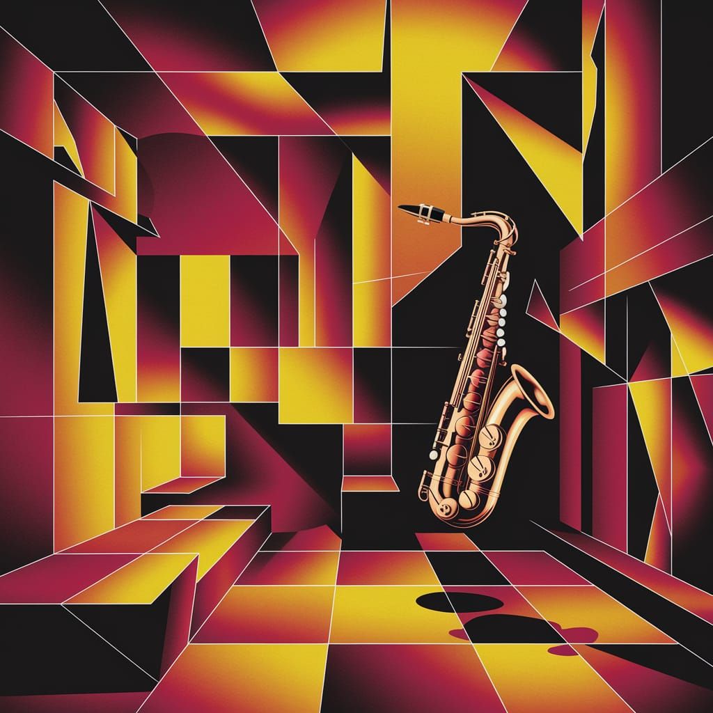 Abstract Cubist Jazz Nightclub in 1920s Style