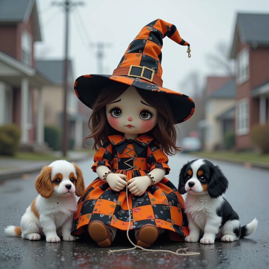 Halloween Witch Rag Doll Sewing Arm, Springer Spaniels, Alco...