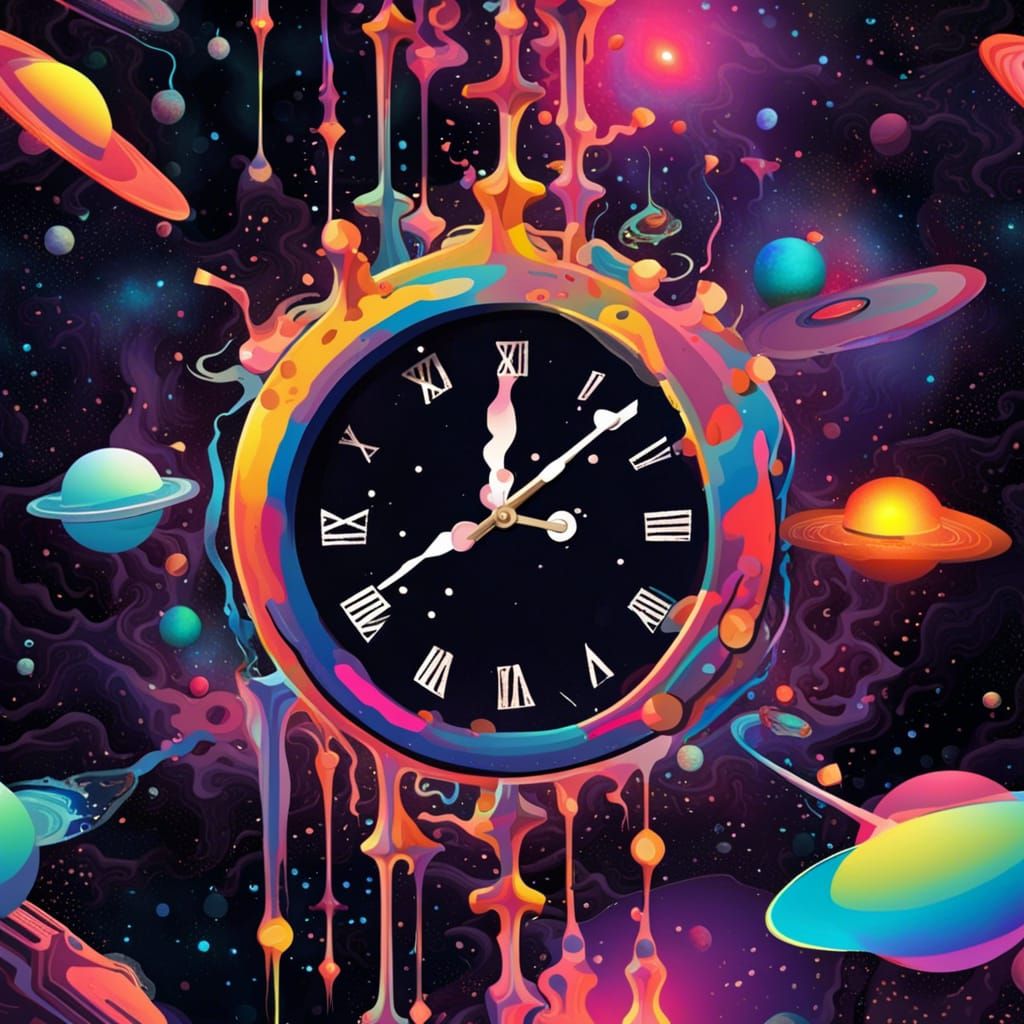 Psychedelic Melting Clock in Space