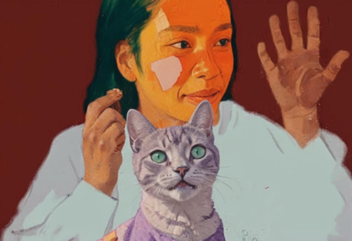 Girl with Alien Cat in Van Gogh Graffiti Style