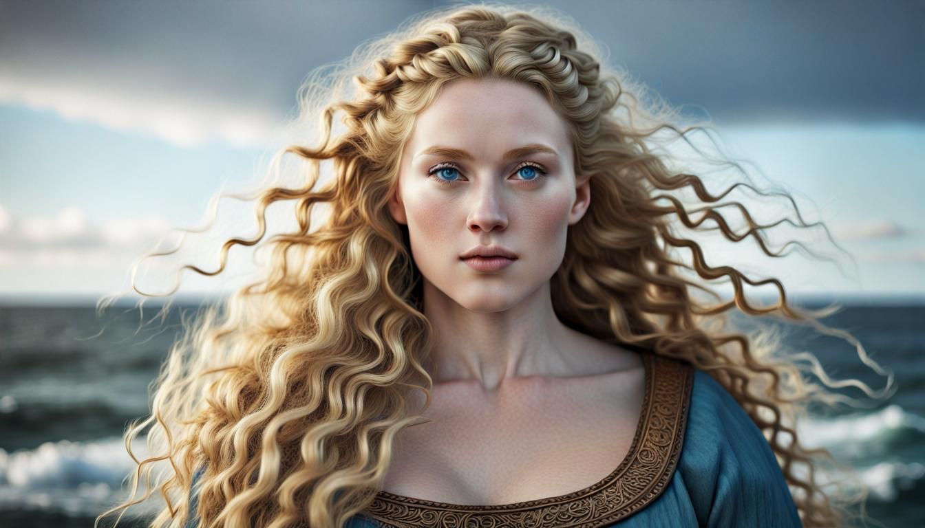 Viking Woman with Golden Hair in Hyperrealism