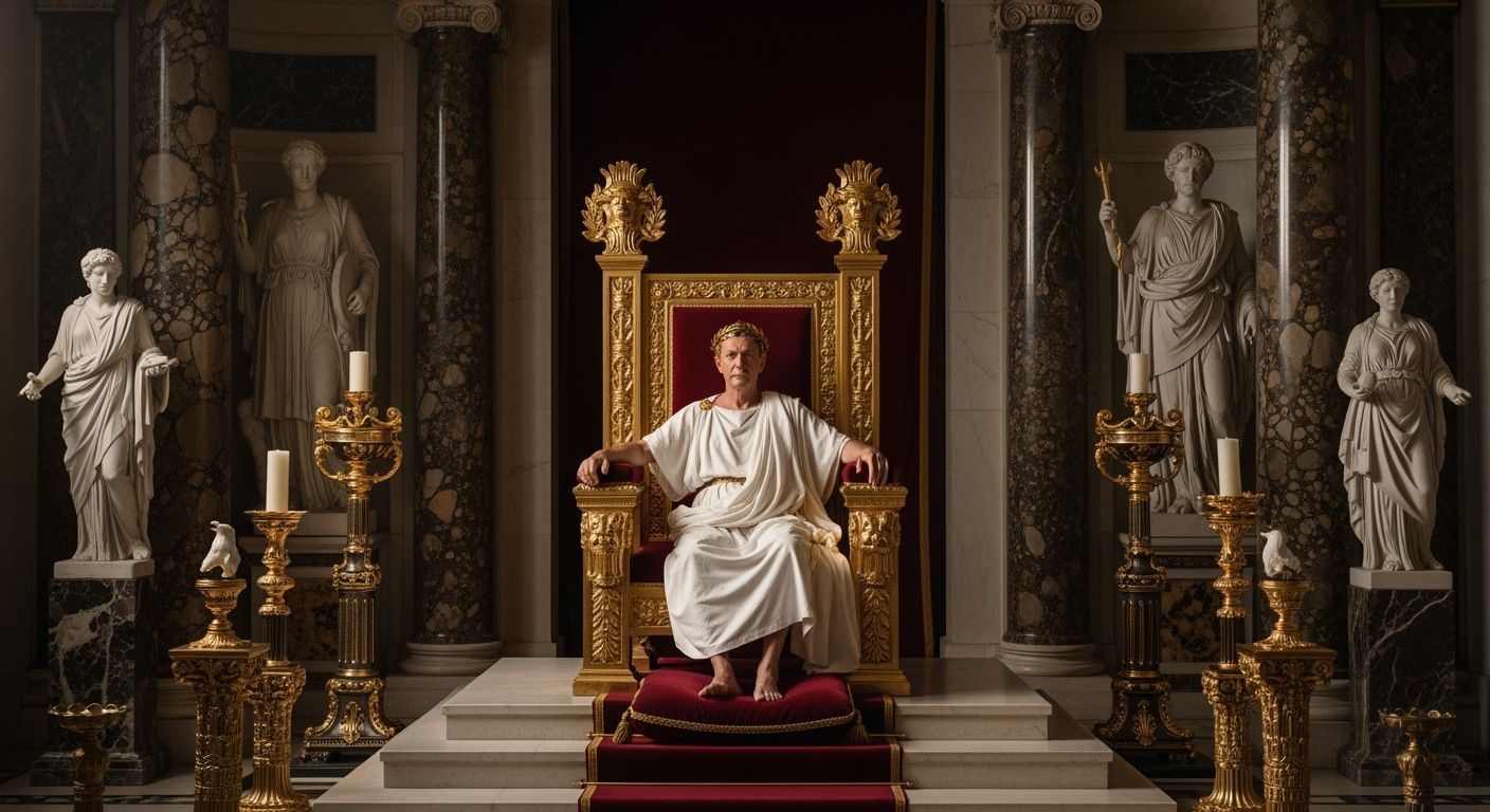 Roman Emperor in Lavish Throne Room, Professional Photograph...