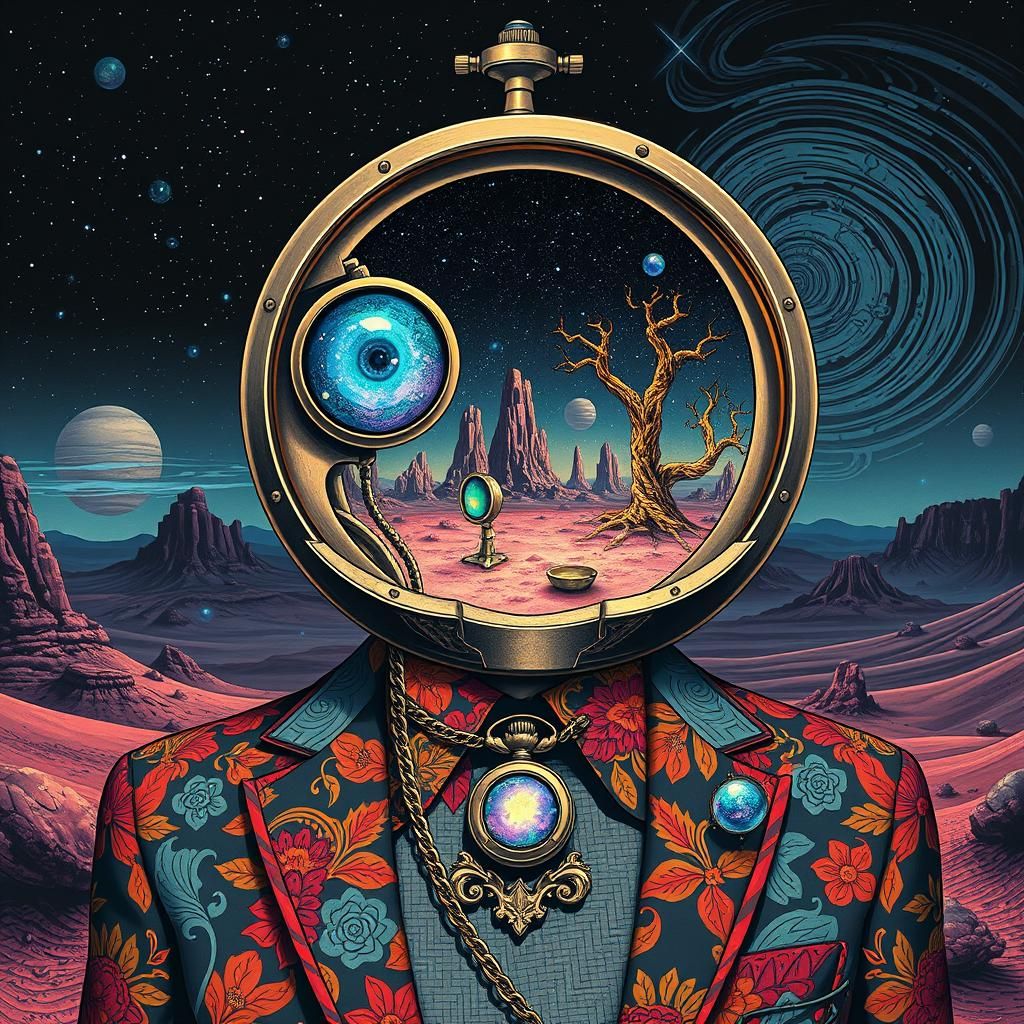 Psychedelic Paisley Man with Desert Observatory Head