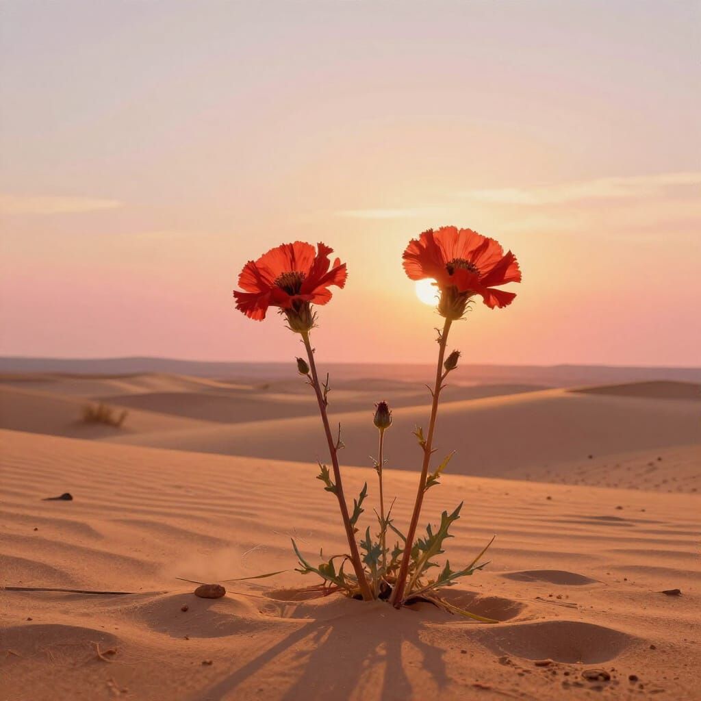 Resilient Desert Flowers in Golden Hour Light