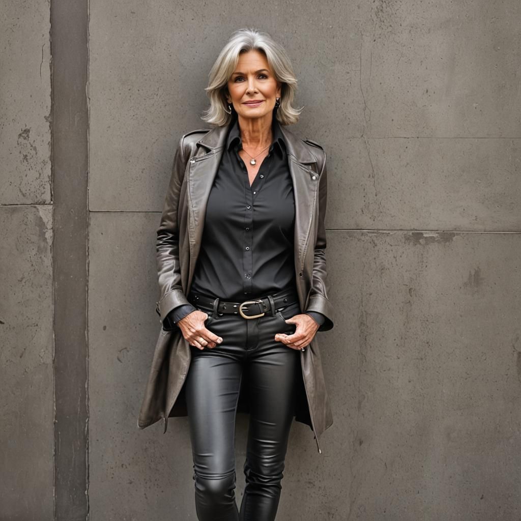 Elegant Woman in Leather Jeans