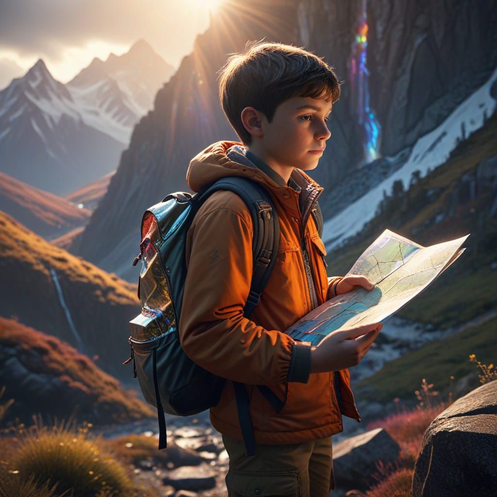 Child in Prism Amidst Stunning Mountains