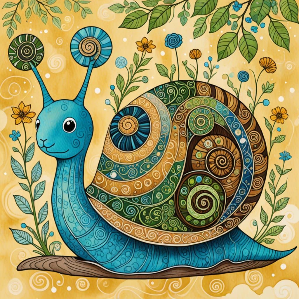 Plush Snail in Magical Forest, Art Deco Style