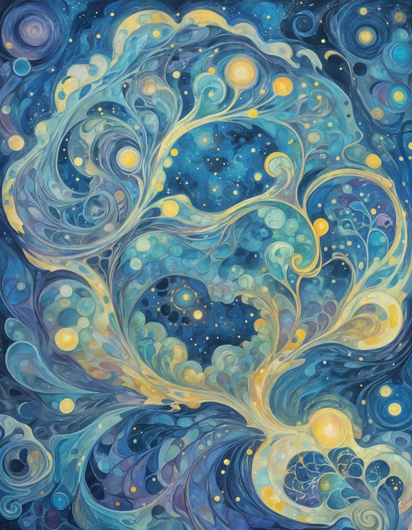 Night Sky in Klimt-Inspired Oil Painting